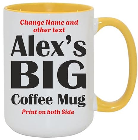 Personalised Big Mug - 15oz Large Coffee Tea Mug Funny Gift for Coffee Tea Lover - Create Your Own Custom Name Cup (Yellow)