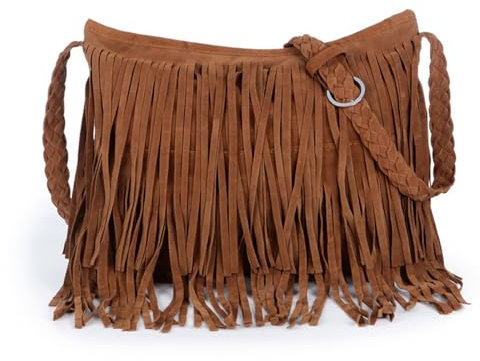 LSFYSZD Hippie Faux Suede Fringe Messenger Bags For Women Boho Tassel Shoulder Bags Vintage 70s Crossbody Handbags (A Brown, One Size)