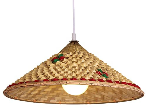 SIVAJI Luces Colgantes Triangulares De Bambú Pantalla Luz Techo Beige De Estilo Japonés Lámpara Colgante Francesa Con Sombrero De Paja Lámpara Suspensión De Mimbre Y Bambú Para Sala Estar, Isla Cocina