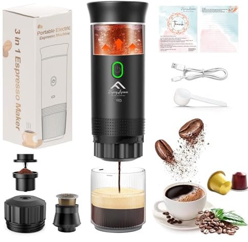 FLYING APSARAS - Cafetera portátil para café expreso, mini máquina espresso de 20 bares, cafetera eléctrica 3 en 1, cafetera de viaje con café molido y cápsula (Ns&DG) para RV, camping, coche