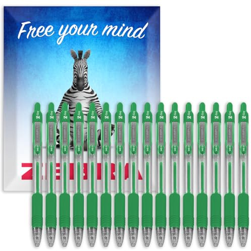 Zebra Pen Z-Grip Retractable Ballpoint Pens - 1.0mm Nib - Pack of 16 - In Envelope Gift Packaging - School, Writing, Work, Office (Green)