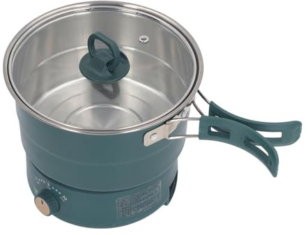 WBRSybUK Pentola Elettrica Multifunzionale, Mini Pentola per Ramen da 500 W E 1,6 L con Manico Pieghevole, Pentola Elettrica Portatile per Noodle, Bistecche, Uova, Frittura in Padella,Green