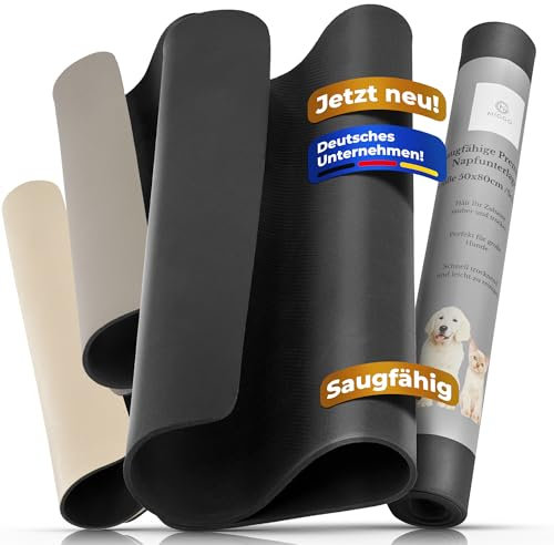 Miggo® Saugfähige Premium Napfunterlage für Katzen und Hunde 70x100 cm Schwarz Futtermatte Futterunterlage Hundenapf Fressnapf Katze rutschfeste Unterlage Für Futter, Wasser, Brunnen, Kunstleder XXL