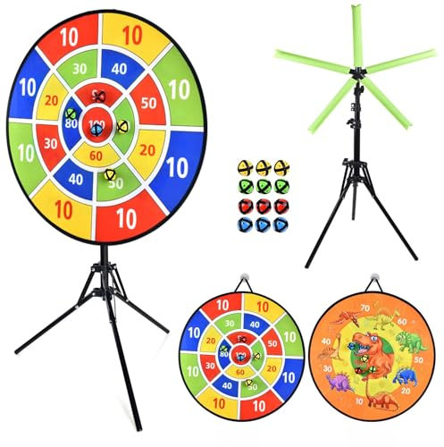 Large Dart Board for Kids, Kids Double-Sided Dart Board with 12 Pcs Sticky Balls and Darts, Indoor/Outdoor Sport Fun Party Play Game Toys, Gifts for 3 4 5 6 7 8 9 10 11 12 Year Old Boys Girls