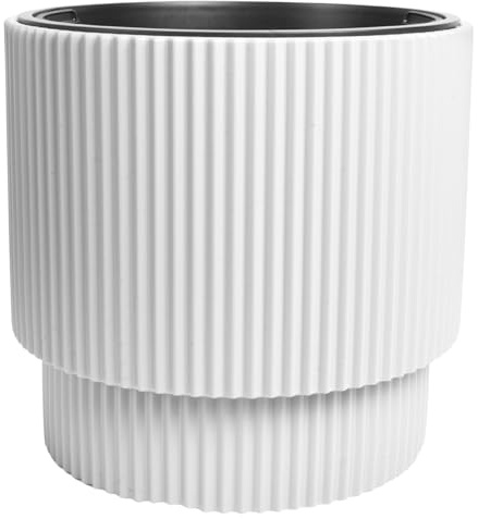 B2C Plant Pots Flower Planter 7 Colours 2 sizes Tall Wavy Plastic Pot Boho Elegant Textured Plastic Lightweight Home Garden Patio (White, 30cm - 17L)