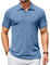 COOFANDY Mens Short Sleeve Polo Shirts Knitted Poloshirt with Buttons Summer Polo Shirt Ribbed T-Shirt Golf Shirts Gray Blue L