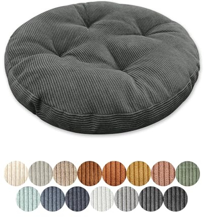 Lsjoaw Sitzkissen Rund 55cm Dicke 8cm 1 Stück Bodenkissen Rund Sitzpolster Stuhlauflage Sitzpolster Stuhlkissen Polster Auflage für Wohnzimmer Büro Konferenzraum Cordstoff （Dunkelgrau）