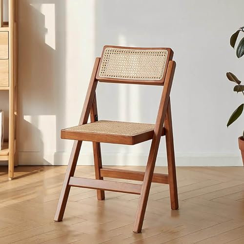Mid Century Moderne Holz-Rattan-Klappstühle für Esszimmerstühle, tragbarer Event-Stuhl mit massivem Holzrahmen, armlos, Retro-gewebte Stühle für Küche und Esszimmer, stilvolle und funktionale Möbel