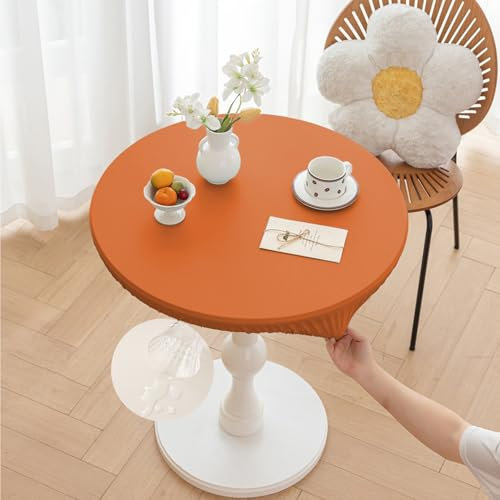 Morbuy Rund Tischdecke Outdoor PU-Leder Wasserdicht Tischdecken Abwaschbar Elastisch Küchentisch Tischtuch für Garten Draussen Dekoration (Orange,Tisch Durchmesser 60cm)