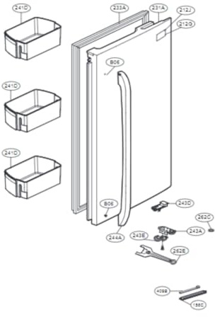 Joint de porte (Partie réfrigérateur) coté droit d'origine (233A) Frigo, Réfrigérateur, Congélateur ADX72930475 LG Frigo, Réfrigérateur, Congélateur