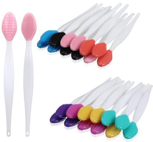Classicseali 24pcs Lip Exfoliator Brush, Colored Silicone Lip Exfoliator Scrub, Double-Sided Lips Exfoliators Brush, Soft Exfoliating Scrubs, for Nose, Skin Exfoliators Tool