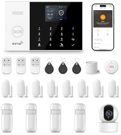 PGST Kit Alarma Casa con Aviso al Movil, Sistema de Alarma para Casa WiFi y 4G gsm sin cuotas con Pantalla 2.4” y Batería de 1000 mAh,Aplicación Tuya Smart Life, Alexa y Google