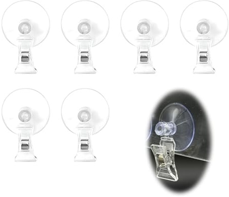 6 Stück Saugnapf Haken, Saugnapf-Haken-Clip-Halter Set mit Saugnäpfen Saugnäpfe mit Clip Cliphalter Halter Aquarium Saugnäpfe Parkscheinhalter Saugknöpfe Kunststoff Clip für Supermarkt(44mm)
