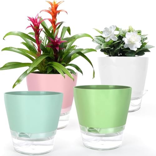 KAHEIGN 4Pcs Selbstbewässerungstopf 15cm Kunststoff Blumentöpfe mit Bewässerungssystem, selbstwässernder Blumentopf mit Drainageloch für Kräuter, Orchideen und Sukkulenten Zimmerpflanzen