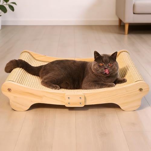 DONWEI Griffoir pour Chat Sisal, Grattoir Chat Lit Design Incurvé à 160° | 60×37×14cm Sisal Résistant, Grattoir-lit 2en1, Protège Canapé, Remplace Poteau/carton Pour Tous les Chats