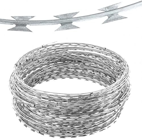 50 m di filo a spirale per recinzione, anti-salita e antifurto, nastro spinato argentato alternativo al filo spinato e concertina, soluzione di sicurezza