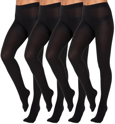 LXEASYGO 4 Pairs 70 Denier Black Tights for Women Soft Stretch Opaque Tights