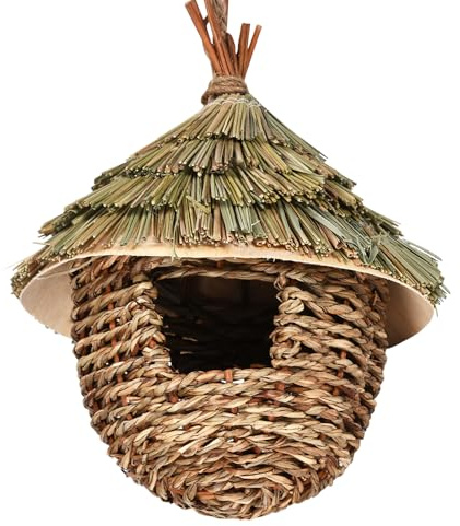 Lucaqina fågelbo gräs, gräs fågelbo, 17 x 22 cm fågelhus, handvävda | fågelhus, fågelhus att hänga kolibrihus för undulater, kanariefågel, koltrast, hummingfågel, rödhake