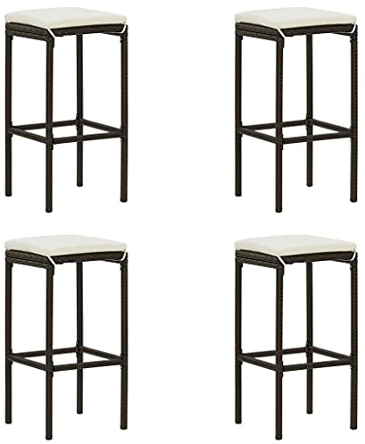 Owoxanthellate Lot de 4 tabourets de bar en rotin polyéthylène résistant aux intempéries avec coussin d'assise blanc crème - Structure en acier et repose-pieds - Design moderne - Pour cuisine