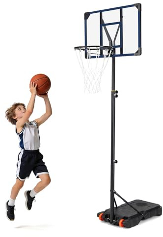 COSTWAY Kinder Basketballkorb Outdoor mit Ständer, höhenverstellbar | Basketball Korb mit Rollen & Rückwand, mobile Basketballanlage, Korbanlage für Kinder & Jugendliche