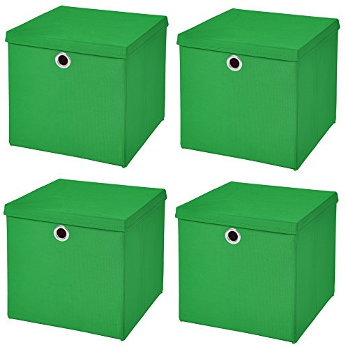 Stick&Shine 4X Aufbewahrungs Korb Grün Faltbox 32 x 32 x 32 cm Regalkorb faltbar mit Deckel