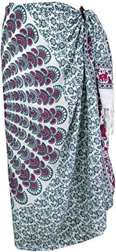 GURU SHOP Bali Sarong, Wandbehang, Wickelrock, Mandala Sarongkleid - weiß/grau/Sarongs & Tücher