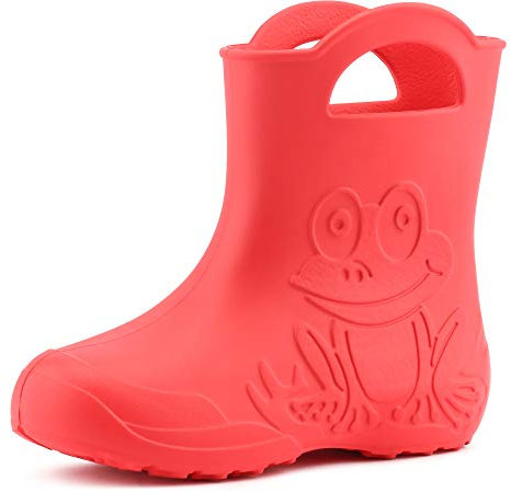 Ladeheid Stivali Bambino e Bambina in Gomma Comodi Stivali Pioggia Bambino con Motivo a Rana LA-CA-01 (Corallo, 24/25 EU)
