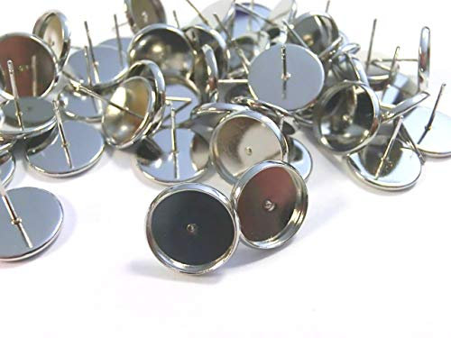 beadsvision 50 Ohrstecker für 12mm Cabochons Farbwahl Ohrringe Fassungen Rohlinge DIY basteln (Antiksilber #S572)
