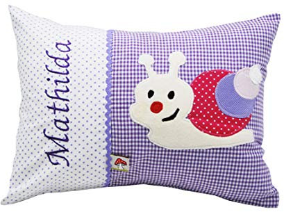 Glückspilz Namenskissen Babykissen I Schnecke I Lila I 25 x 35 cm