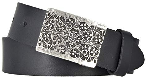 Mytem-Gear Damen Leder Gürtel Koppelschließe Belt Ledergürtel Rindleder 35 mm Damengürtel (95, Schwarz)