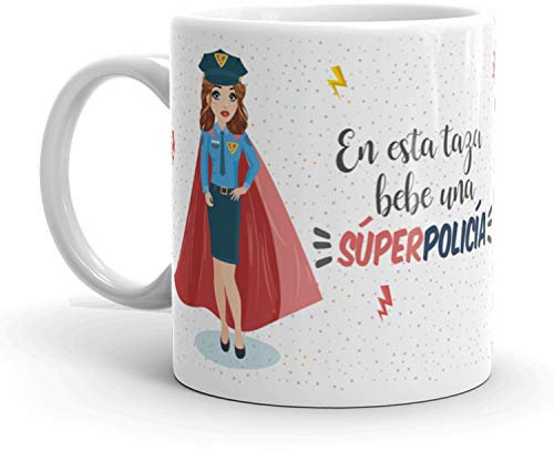 Kembilove Taza de Café Policía – En esta taza bebe una Súper Policía – Taza de Desayuno para la Oficina – Taza de Café para Profesionales de Superhéroes – Regalos Personalizados
