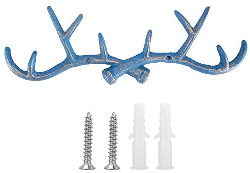 Vintage Antlers Crochets Patères Portemanteaux en Fonte de Cerf avec Vis Titulaire Mural Support de Tablette Suspendu pour La Décoration(Bleu)