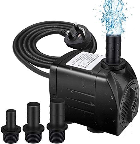 IceMoon 25W 320GPH Submersible Water Pump,1200L/H Ultra-Quiet 6.56ft High Lift Fountain Water Pump,With 4.9Ft/1.5M Power Cord and 3 Nozzles for Aquarium,Pond,Fish Tank,Statuary Water Pump Hydroponics