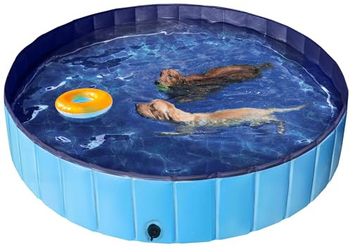 Yaheetech Piscina per Cani Gatti Pieghevole, Vasca da Bagno in PVC, Piscinetta per Animali Domestici, Rigida Portatile Antiscivolo all'Aperto Interno Giardino XXL 160 x 30 cm Blu