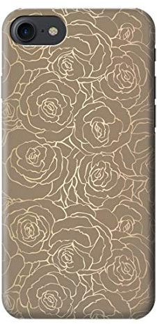 Innovedesire Gold Rose Pattern Etui Coque Housse pour iPhone 7, iPhone 8, iPhone Se (2020)