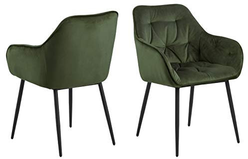 AC Design Furniture Bentley Carver Esszimmerstühle 2er Set, H: 83 x B: 58 x T: 55 cm, Waldgrün/Schwarz, Samt/Metall, 2 Stk