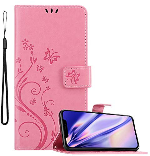 cadorabo Coque pour Apple iPhone 12 / iPhone 12 Pro (6,1) en Rose Floral – Housse Protection en Design de Fleur avec Fermoire Magnétique, Stand Horizontal et 3 Fentes Cartes - Portefeuille Etui