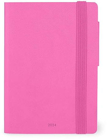 Legami - Wochenplaner Small, 12 Monate, Januar 2024 bis Dezember 2024, Verschluss mit Gummiband, Monatsplaner Januar 2025, Endtasche, Adressbuch, 9,5 x 13,5 cm, Farbe Bougainvillea