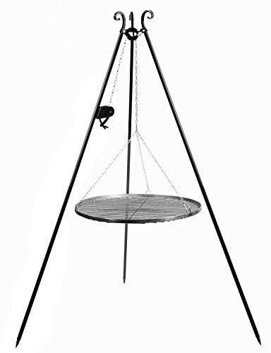 JS Garten Deko Dreibein mit Kurbel H 180 cm mit Grillrost Ø 70 cm aus Rohstahl Schwenkgrill Grill Grillständer CookKing