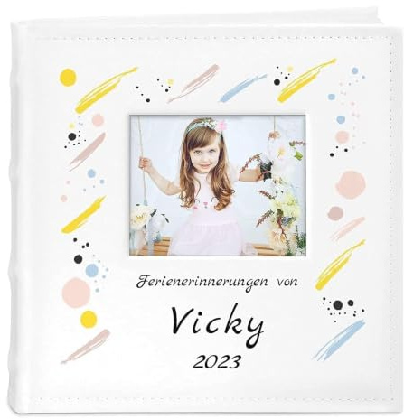 Maverton Einsteckalbum mit Aufdruck für 200 Fotos 10x15-100 weiße Seiten | Größe 21x22cm, Weiß, Geschenk für Kind zur Geburt Taufe zum Geburtstag, Erinnerungen