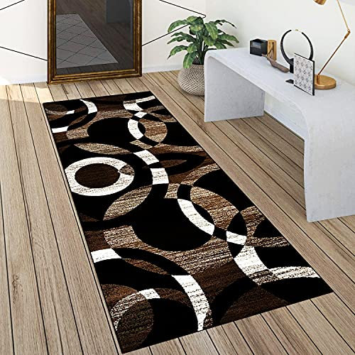QQrunner Teppich läufer Flur Braun und Schwarz rutschfest 60x200cm Küchenteppich Patchwork Waschbar Meterware Schlafzimmer Korridor Teppich Lang, Länge Anpassbare, 40-120cm Breit