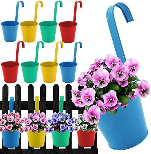 My-goodbuy24 Hängetopf Pflanztopf Übertopf zum Aufhängen - 8er Set - BUNT Zink Blumentopf Kräutertopf für Balkon Garten Zaun Geländer