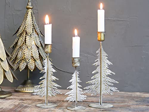 Chic Antique Kerzenständer Baum für Mini Stabkerzen Kerzenhalter Christbaum Gold Eisen versch. Größen Antik Messing (71830-13 H20x9,5x7cm)