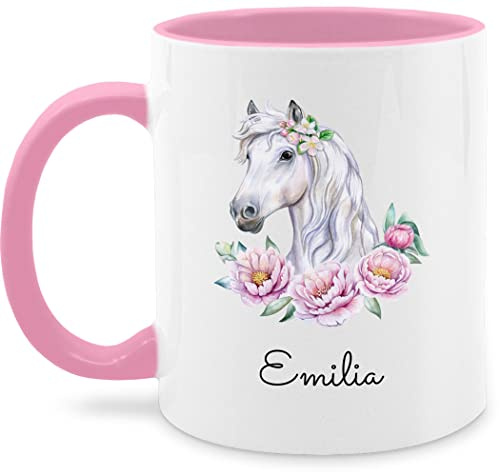 Tasse Tassen 325ml - Pferde - Pferdekopf Motiv mit Name personalisiert I Pferdemotiv I Pferd Name - 325 ml - Rosa - personalisierte mädchen reitersachen pferden pferdemädchen glühweintassen