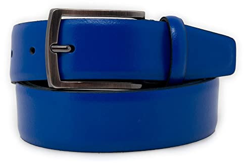 Cintura blu elettrico elegante uomo senza cuciture cinta cerimonia ragazzo artigianale x abito per pantaloni semi lucida spazzolata 3,5 cm abbrasivata classica matrimonio 130 Vera Pelle Blu elettrico