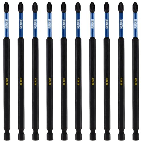 10 x Rennie Tools 150mm Long PZ2 Impact Screwdriver Driver Bits Set. Heavy Duty PoziDriv POZI No.2 Magnetic Screwdriver Bit Set. PZ2 Impact Driver Bits Pozidrive Screw Accessories. Black Oxide Coated