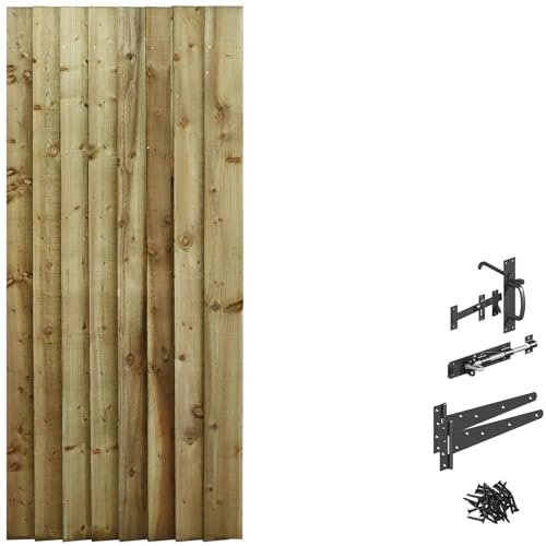 Bespoke Custom Made To Measure UPTO HEIGHT: 6ft (180cm High) Feather Edge Semi-Braced Flat Top Pathway Garden Pedestrian Gate [Width upto 75CM With Suffolk Latch Hinge Pack