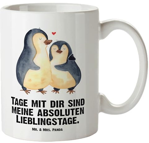 Mr. & Mrs. Panda XL Tasse Pinguin umarmen - Geschenk, Grosse Kaffeetasse, Jumbo Tasse, Liebe, Hochzeit, Seevogel, spülmaschinenfest, Paar, XL Becher,
