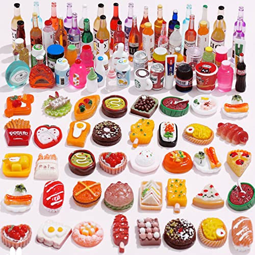 100 Stück Mini Essen, Miniatur Zubehör, Miniatur Lebensmittel, Miniatur, 2-5cm, Harz, Simulation, Lebensmittel, Getränke, DIY Handyhülle, Geeignet Zum Dekorieren Von Mini-Küche (Zufälliger Stil)