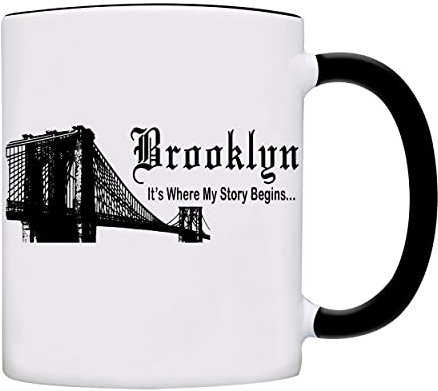 Tasse à café célèbre Brooklyn City Bridge, Where My Story Begins 0163-Black
